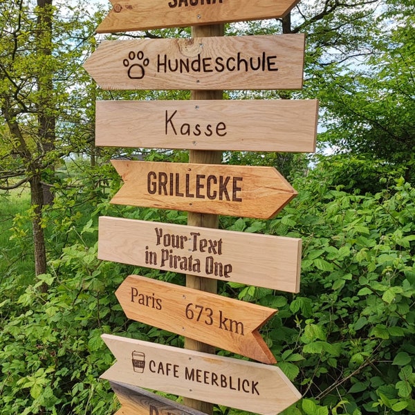 Wegweiser rustikal aus Eiche Gartenschild Wegweiser Schild Garten Wohn-, Hochzeit- und Gartendeko Holz für Haus und Garten Eichen Holzschild