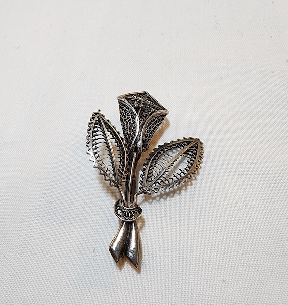 Antique Silver Filigree Lily Brooch - image 1