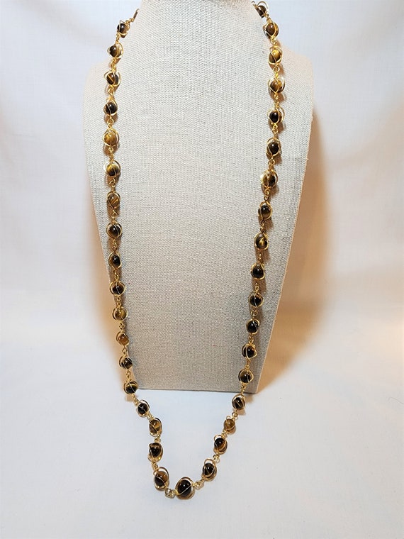 Tiger's Eye Bead and Gold Necklace - image 1