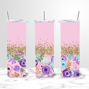 Pink Watercolor Floral Tumbler Wrap, Tumbler PNG Designs, 20oz Skinny Tumbler, Skinny Tumbler PNG, 20oz Skinny Tumbler Sublimation Designs