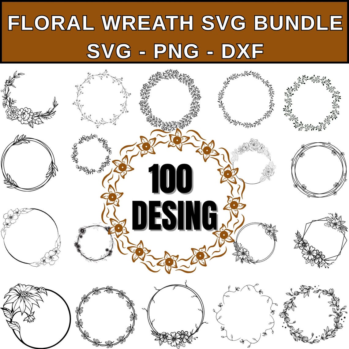 Floral Wreath SVG Bundle: Wedding Circle Frame, Floral Wreath SVG PNG ...