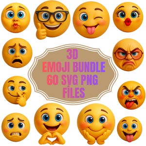 Imágenes PNG de emojis 3D con fondo transparente, caras sonrientes divertidas, ideales para impresión y diseño digital. Svg PNG