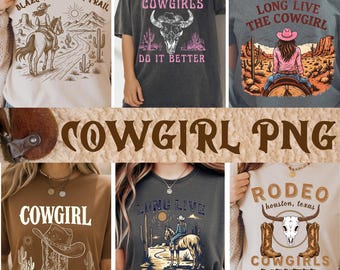 Cowgirl Bundle PNG, Country Girl Sublimation, Western Graphic Quotes, Retro Wild West PNG for T-Shirts and Prints, Cowgirl Riding Horse Png