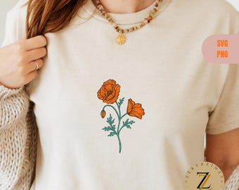 Boho Wildflower T-Shirt Design Svg & Png: Vintage Floral SVG, Boho Floral T'shirt Art Png, Digital Download