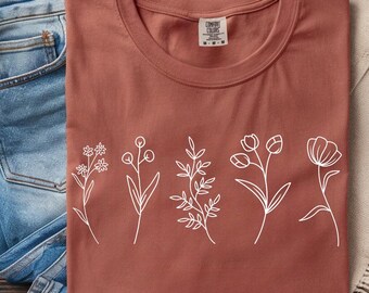 Outline wildflower Svg & Png, flowers png, boho flower svg, vintage floral png, trendy coquette png, Floral T'shirt Desing Png
