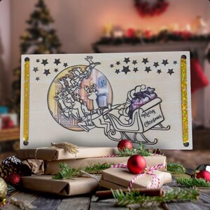 Wensvervuller, Kerstman met slee, SVG, DXF, laser, lasersnijden, geldgeschenk, Kerstmis