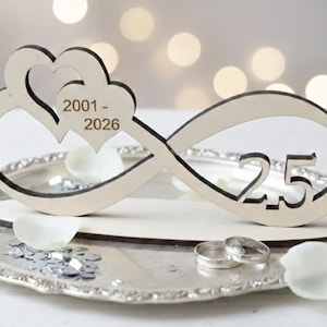 Símbolo de infinito para bodas de plata (2001-2026). Archivo de boda en formato SVG, DFX y corte láser Lightburn. Regalo, regalo en efectivo, 25.