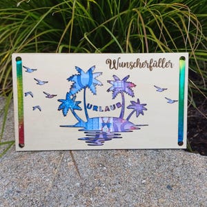 Wunscherfüller, Urlaub, Palmen, SVG, DXF, Laser, Lasercut, Geldgeschenk, Geburtstag, Feier