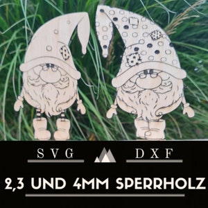 Gnomes in 2.3 and 4 mm, laser, lasercut, SVG, DXF, Christmas