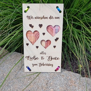 Réalisateur de vœux, anniversaire, 3 cœurs, SVG, DXF, laser, découpe laser, cadeau en espèces