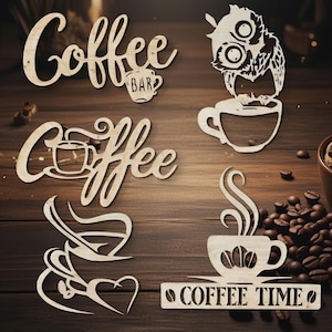 Juego de barra de café, SVG, DXF, digital, corte láser