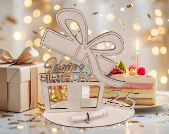 Gift with numbers 25, 30, 40, 50, 60, 70, 80th birthday, SVG, DXF, Lightburn