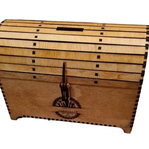 Treasure chest, laser, lasercut, wood.