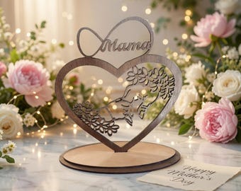 Manos con corazón, Día de la Madre, regalo, SVG, DXF, Lightburn, regalo, corte láser, láser
