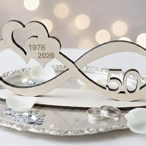 Oneindigheidssymbool 1976 - 2026 Gouden Huwelijksverjaardag voor 4 mm multiplex, een cadeau, bord, SVG, DXF
