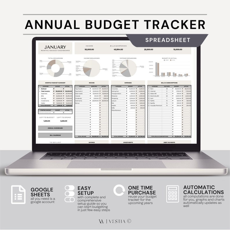 Simple Budget Spreadsheet, Google Sheets Budget Template, Personal Finance Spreadsheet, Minimal
