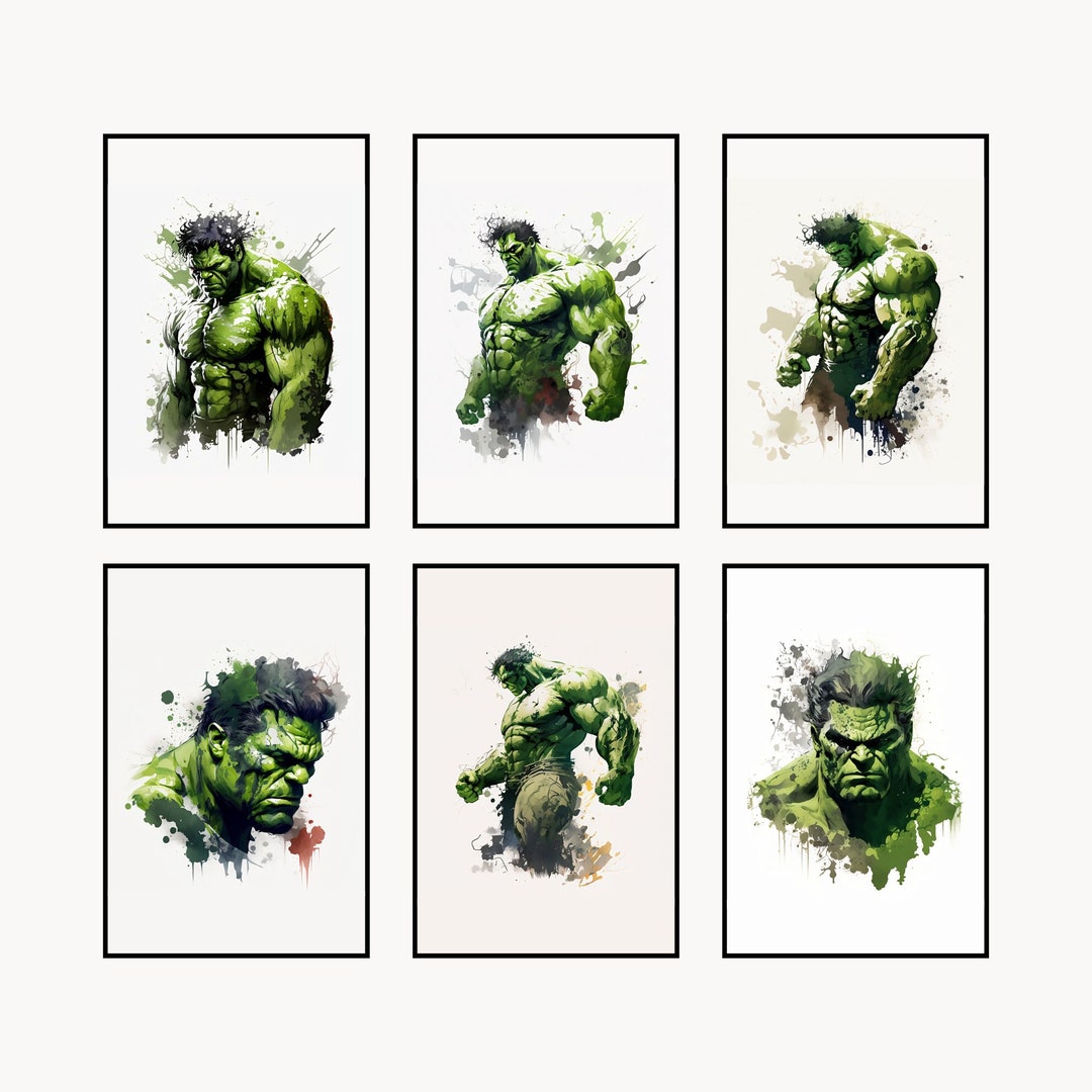Hulk, Set 6 Superhero Download Watercolor Print, Digital Superhero