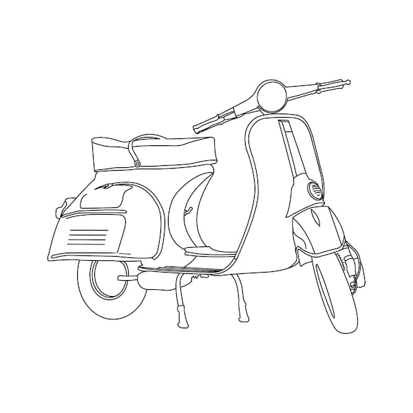 Vespa, dessin au trait SVG, découpe, impression