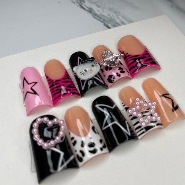 Y2K Hello Kitty | press on nails short | press on nails medium | press on nails long | press on nails short square | gift for her | press on
