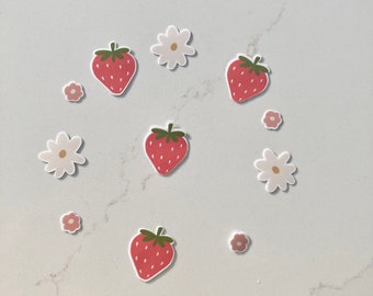 Strawberry Fields, Strawberry Shortcake, Strawberries, Adorable and Kawaii - Waterproof Strawberry Vinyl Stickers and Decal Pack