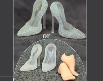 White Shoes for Obitsu 24 Blythe BJD feet Custom Doll — High Heels + DeRute Feet24