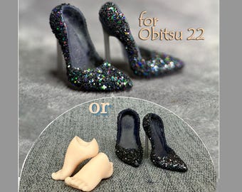 Black Shoes for Obitsu 22 Blythe BJD feet Custom Doll — High Heels + DeRute Feet22