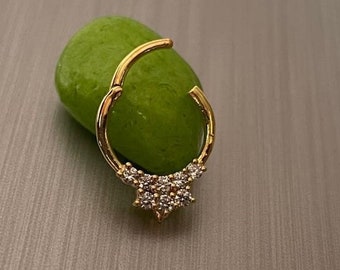 14K Gold septum Nose Ring in , Natural Diamond Daith Piercing, Clicker Daith Piercing diamond, Septum Clicker