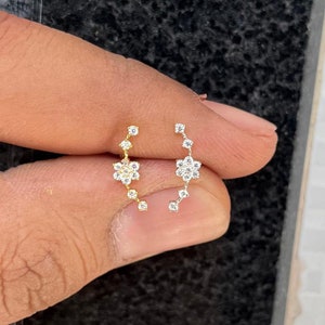 Natural diamond 14K Solid Gold Climber Earrings Flower Earring, Diamond Ear  Crawler Earrings, Climber for Woman,