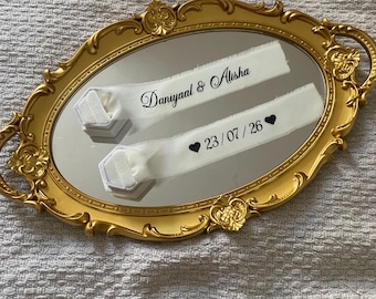 Personalised ribbon, nikkah, ring plate, wedding, engagement