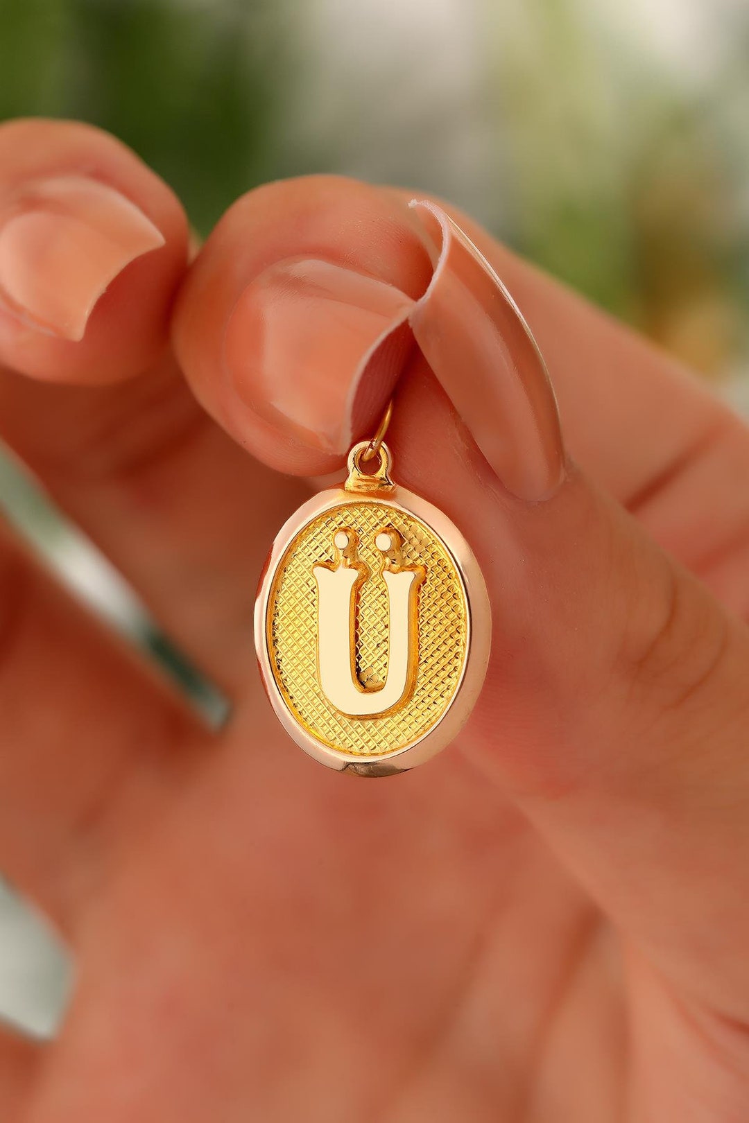 14 K Gold Letter Ü Nostalgia Oval Pendant - Etsy