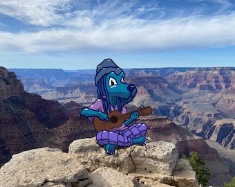 Lámina artística de un perro hippie del Gran Cañón / Ilustración de un músico (Impresión digital)