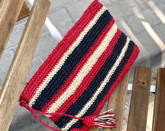 Red Striped Paper Clutch