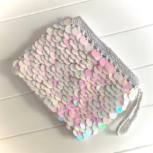 Witte Pailletten Clutch Purse | Gehaakte tas handgemaakte | Gehaakte Avond Clutch | Luxe Tas