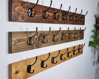 Rustic Coat Rack Wooden Vintage Look Door Or Wall Mounted Black Double Coat Hooks 13 Different Finish/Colors Hanger.