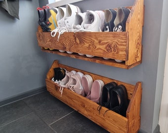 Handmade Rustic Floating Shoe Rack Perfect Storage Solution Wall Mounted 12 Different Finish/Colors