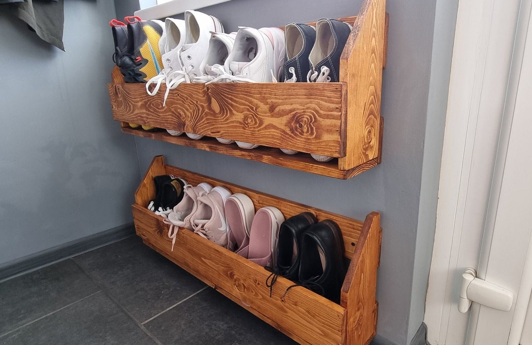 Handmade Rustic Floating Shoe Rack Perfect Storage Solution Wall Mounted 11 Different Finish colors Etsy