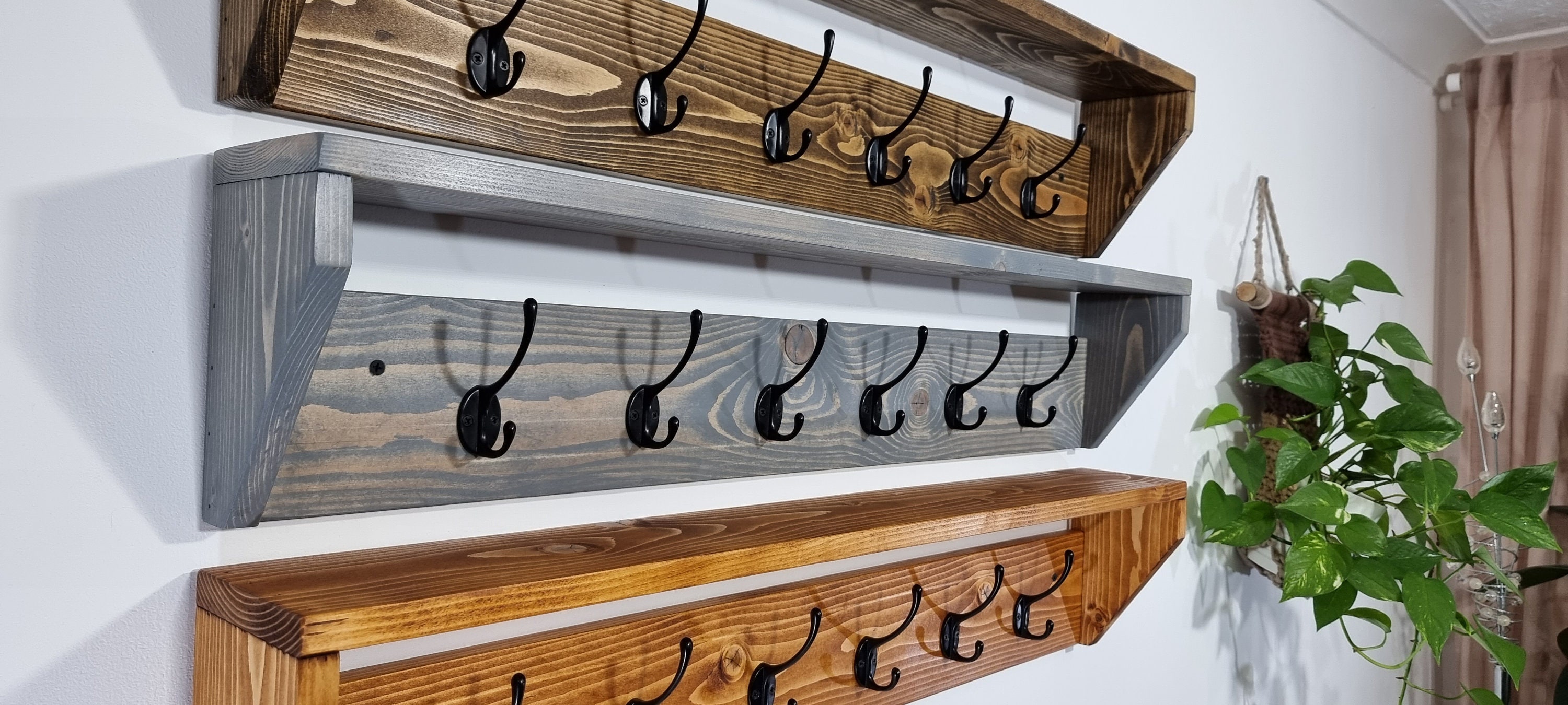 Floating Jacket Rack Rustic Handmade Wooden Floating Coat Rack With Shelf 5 Hooks Rustic ...