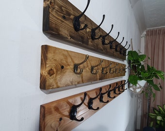 Rustic Handmade Coat Rack Wooden Vintage Look Door Or Wall Mounted Black Double Hooks 6 Different Colors Hanger