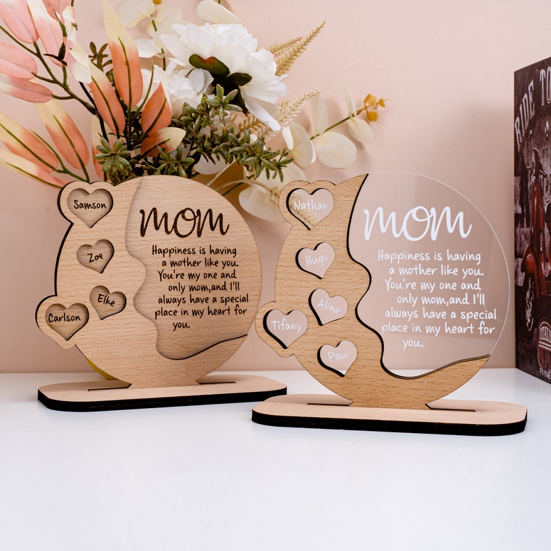 Personalized Wood-Acrylic Plaque for Mom Custom Name Moon image 1