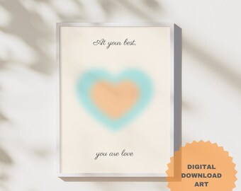 Self Love Positive Affirmation Printable Wall Art | Spiritual Aura Heart Poster For Self Care,