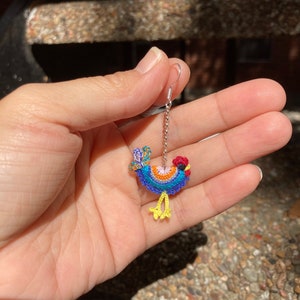 Silver Embroidery Thread Earrings Colorful Rooster