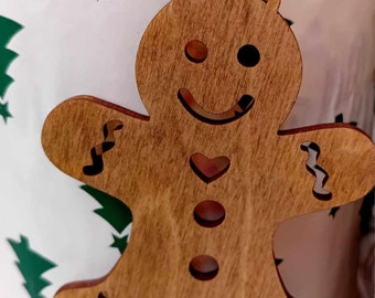 Wooden Gingerbread Man Christmas Ornament: Birch Plywood Holiday Decoration