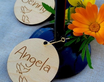 Personalisierte Weinanhänger aus Birkenholz : Hochzeitsanhänger aus Glas