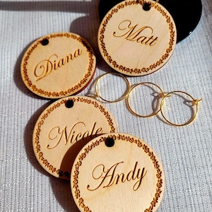 Wine Glass Charm  Table Name Cards  Rustic Wedding Decor Place Cards  Wedding Favors - Personalized  Decor Custom Charms  Name Wine Charms