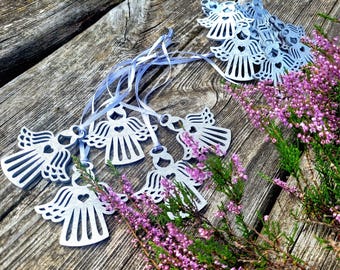 Decorazioni per l'albero di Natale a forma di angelo in legno tagliato al laser: oro e argento