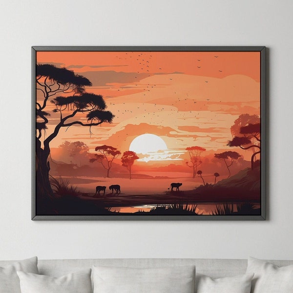 Savanna Sunset African Landscape Digital Download Africa Wall Art Safari Ambiance Nature-inspired Art Vibrant Sunset Africa Lover Gift B016