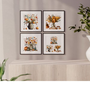 3 Vase mit Herbstblumen, Herbstdrucke, Blumenstrauß, Wildblumendrucke, Herbst Wandkunst, Herbst Wanddekor,druckbare Wandkunst, Herbstblumenstrauß