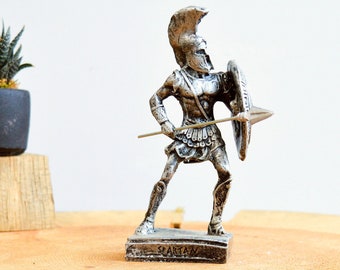Handgjord spartansk soldatstaty: Grekisk heminredning (12 cm)
