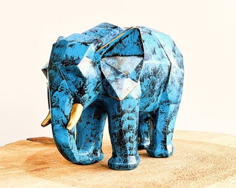 Estátua de elefante cúbica feita à mão: decoração artística em poliéster e acrílico