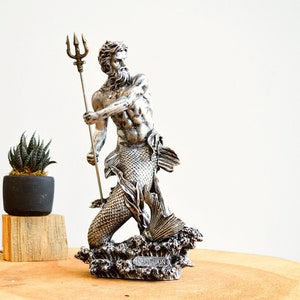 Estatua de Poseidón de plata, escultura de Poseidón, estatua griega, estatua grande, decoración del hogar, objeto de arte